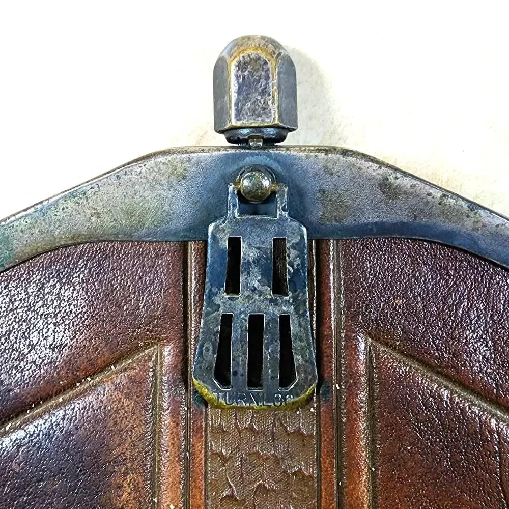 Vintage Leather Purse 1930s Hand Tooled Leaf Scroll Metal Clasp Brown Satchel